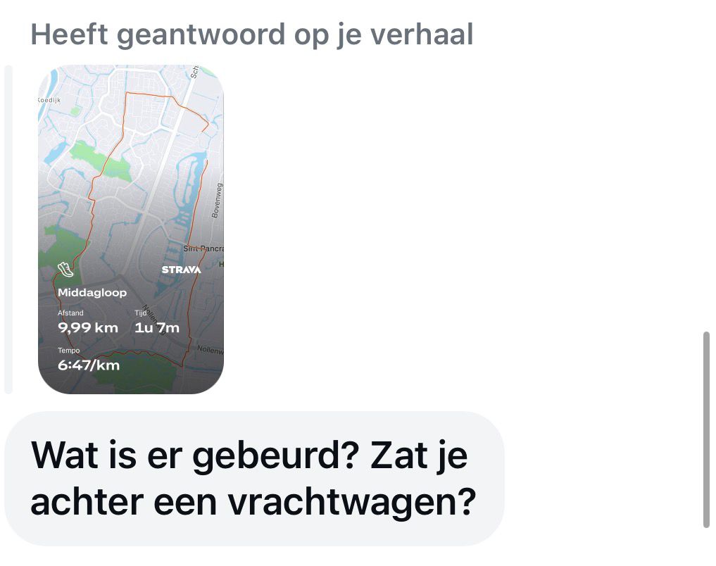 Strava reactie op langzame loop: Wat is er gebeurd? Zat je achter een vrachtwagen?